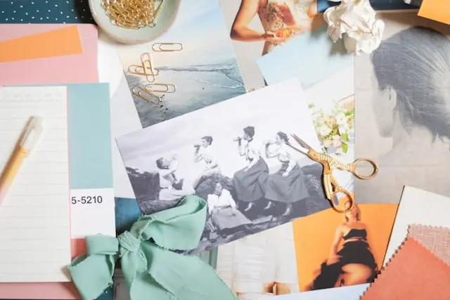 varias fotos con una tijera para hacer un moodboard